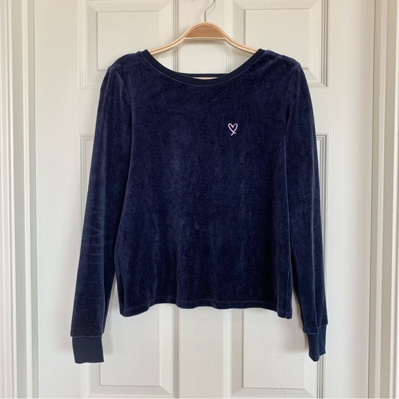 NWOT VS Navy Blue Velour Crossback Pullover Sweatshirt Loungewear Top